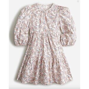 Crewcuts Girls Cream Paisley Printed Cotton Poplin Puff Sleeve Dress